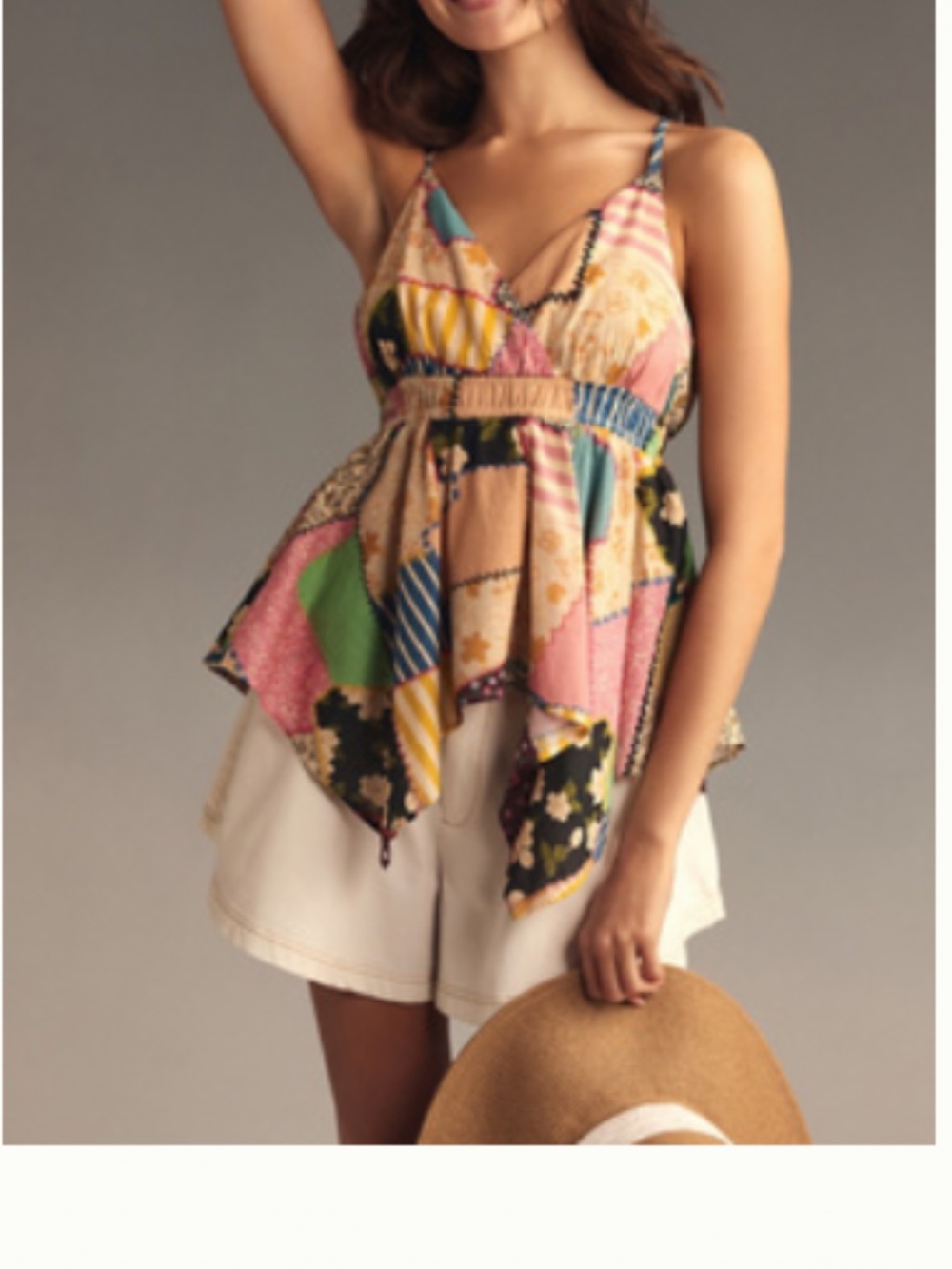 Pilcro Patchwork V-Neck Spaghetti Strap Top